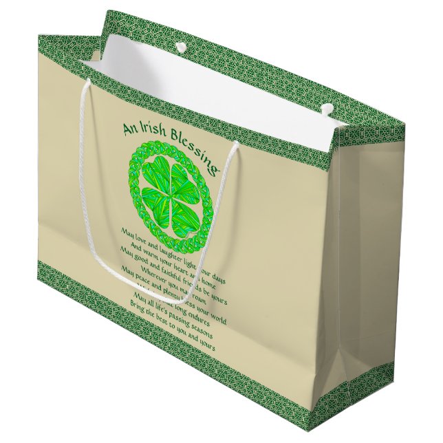 Irish Blessing Celtic Kleeblatt Große Geschenktüte (Vorderseite Schrägansicht)