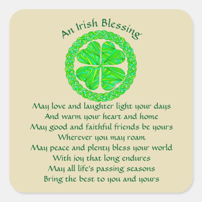 Irish Blessing Celtic Kleeblatt Quadratischer Aufkleber (Vorderseite)