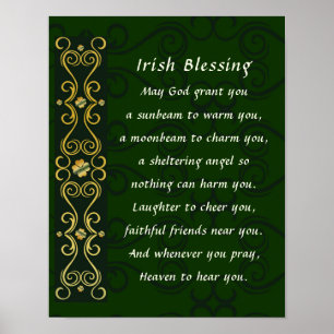 Irish Blessing Elegangoldfarbenes dunkles Design Poster