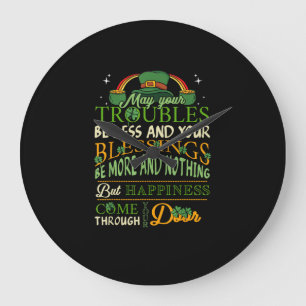Irish Blessing St Patricks Day Leprechaun Rainbow Große Wanduhr