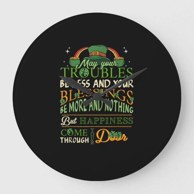 Irish Blessing St Patricks Day Leprechaun Rainbow Große Wanduhr (Vorderseite)