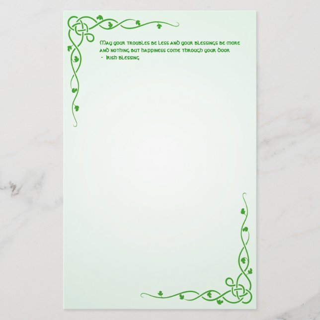 Irish Blessing St Patrick's Green Celtic Braids #4 Briefpapier (Vorderseite)