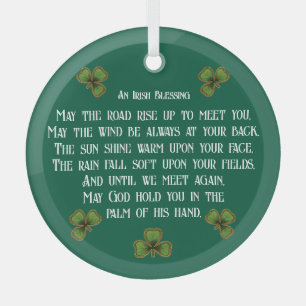 Irish Blessing und Shamrocks grüne Typografie Ornament Aus Glas