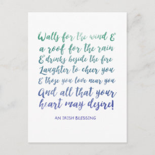 Irish Blessing Watercolor Typografy Postcard Postkarte