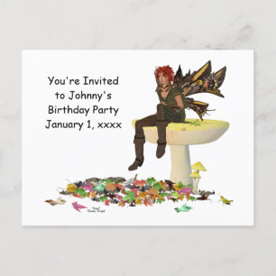 Irish Boy Fairy on Mushroom Birthdat Postcard Postkarte