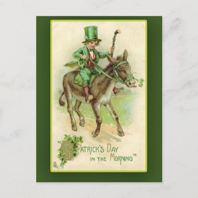 Irish Boy on Donkey St. Patrick's Day Cards Postkarte (Vorderseite)