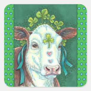 IRISH BRED ST. PATRICK'S DAHEIFER, KLEEBLATT COW QUADRATISCHER AUFKLEBER