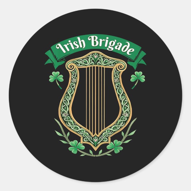 Irish Brigade Celtic Harp Heritage Runder Aufkleber (Vorderseite)