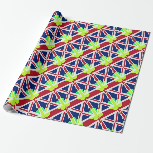 Irish British Flag Kleeblatt Clover St Patrick Ver Geschenkpapier (Ungerollt)