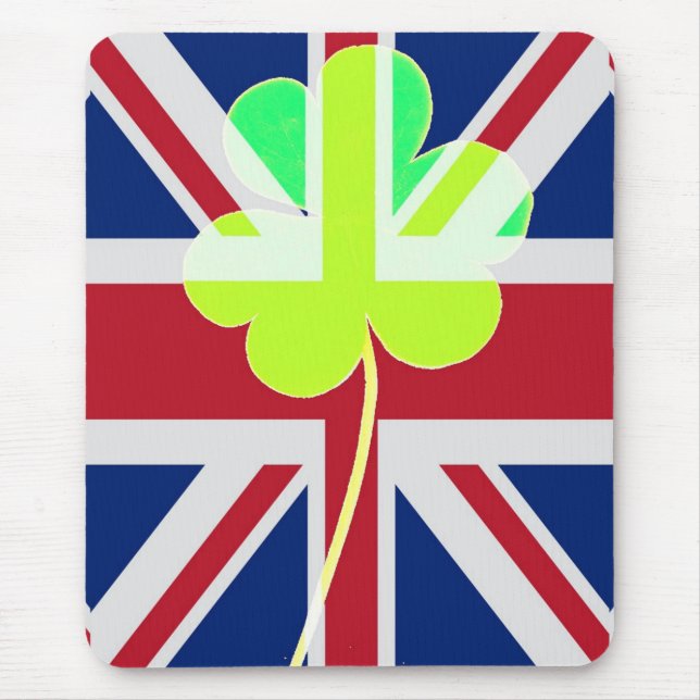 Irish British Flag Kleeblatt Clover St Patrick Ver Mousepad (Vorne)