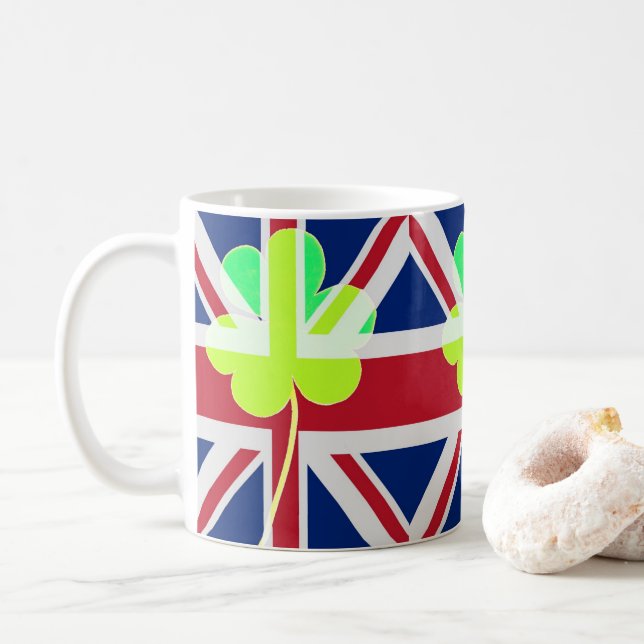 Irish British Flag Kleeblatt Clover St Patrick Ver Tasse (Mit Donut)