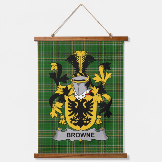 Irish Browne Coat of Arms Family Crest Wandteppich Mit Holzrahmen (Vorderseite)