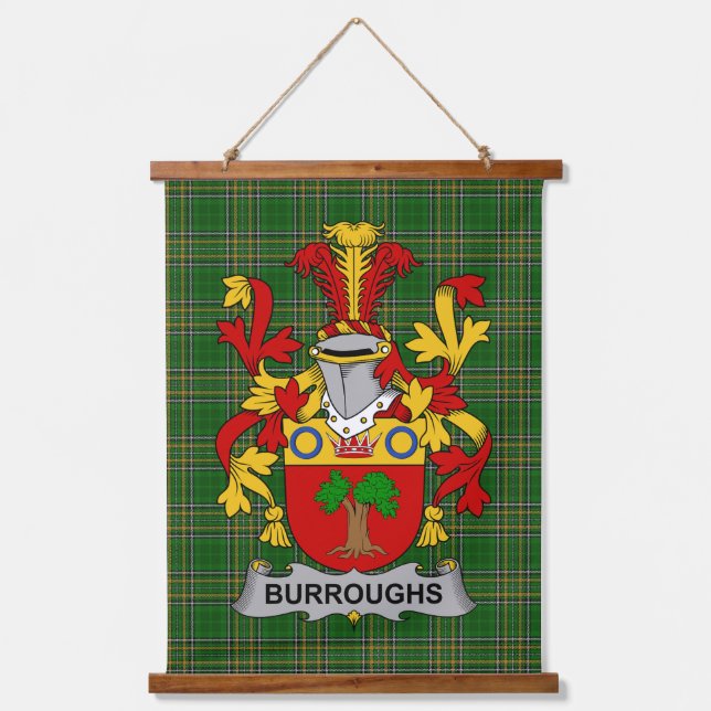 Irish Burroughs Coat of Arms Family Crest Wandteppich Mit Holzrahmen (Vorderseite)