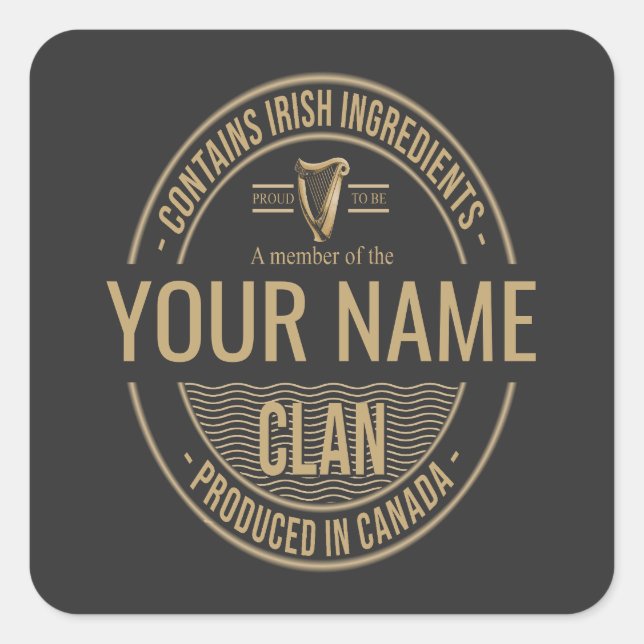 Irish Canadian Custom Family Clan Name Quadratischer Aufkleber (Vorderseite)