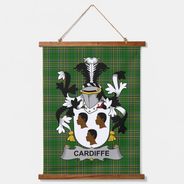 Irish Cardiffe Coat of Arms Family Crest Wandteppich Mit Holzrahmen (Vorderseite)