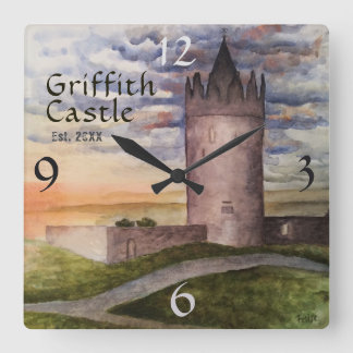Irish Castle Watercolor Familienname Jahr Est Quadratische Wanduhr