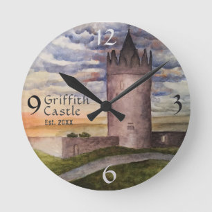 Irish Castle Watercolor Familienname Jahr Est Runde Wanduhr