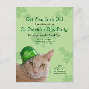 Irish Cat St. Patrick's Day Party Einladung Post C