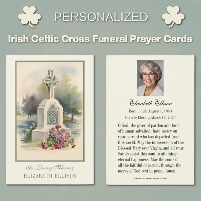 Irish Celtic Cross Beerdigung Memorial Gebet (Traditional Catholic Irish Celtic Cross with Roses Funeral Memorial Prayer Cards)