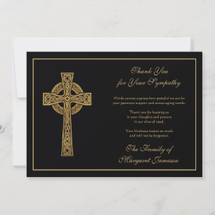 Irish Celtic Cross Black and Gold Condolence Dankeskarte
