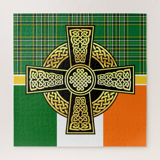 Irish Celtic cross/Ireland national kariert/flagge Puzzle (Vertikal)