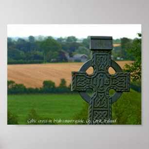 Irish Celtic Cross, Irland Landschaft Poster
