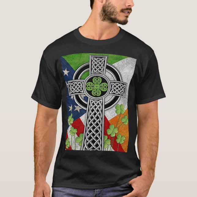 Irish Celtic Knot Cross American Flag USA T-Shirt (Vorderseite)
