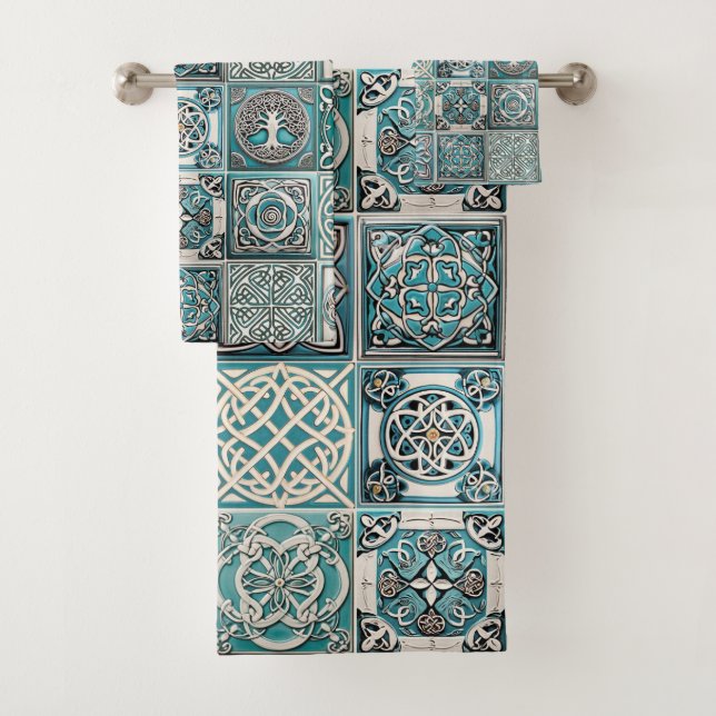 Irish Celtic Tiles Badhandtuch Set (Insitu)