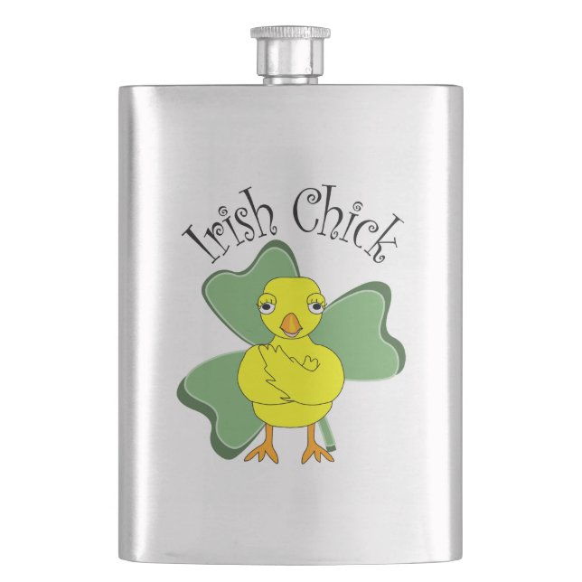 Irish Chick Text Kleeblatt Flachmann (Vorderseite)