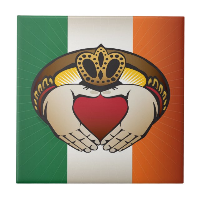 Irish Claddagh Flag Wappen Fliese (Vorderseite)
