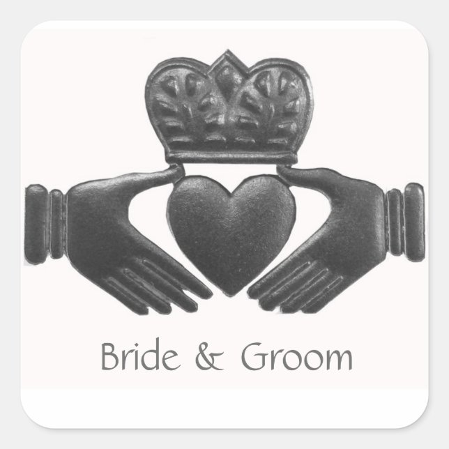 Irish Claddagh Herz-Liebe Symbol Quadratischer Aufkleber (Vorderseite)