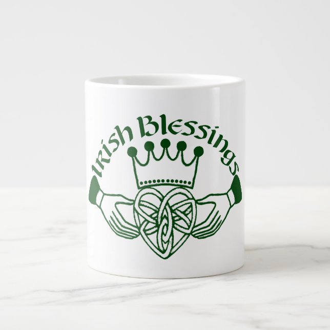 Irish Claddagh Ring Celtic Heart Segnungen Jumbo-Tasse (Vorderseite)