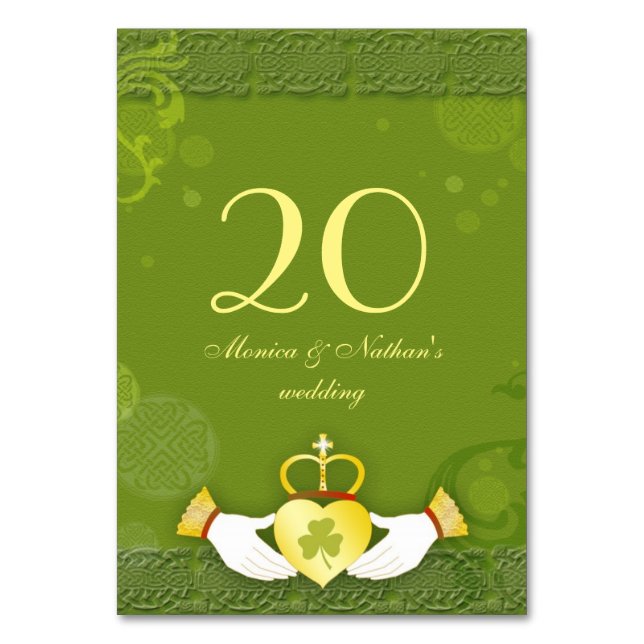 Irish Claddagh Ring Green Wedding Tischnummern (Vorderseite)