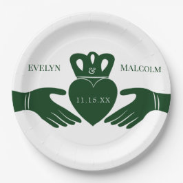 Irish Claddagh Ring Simple Graphic Green Wedding Pappteller