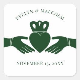 Irish Claddagh Ring Simple Graphic Green Wedding Quadratischer Aufkleber