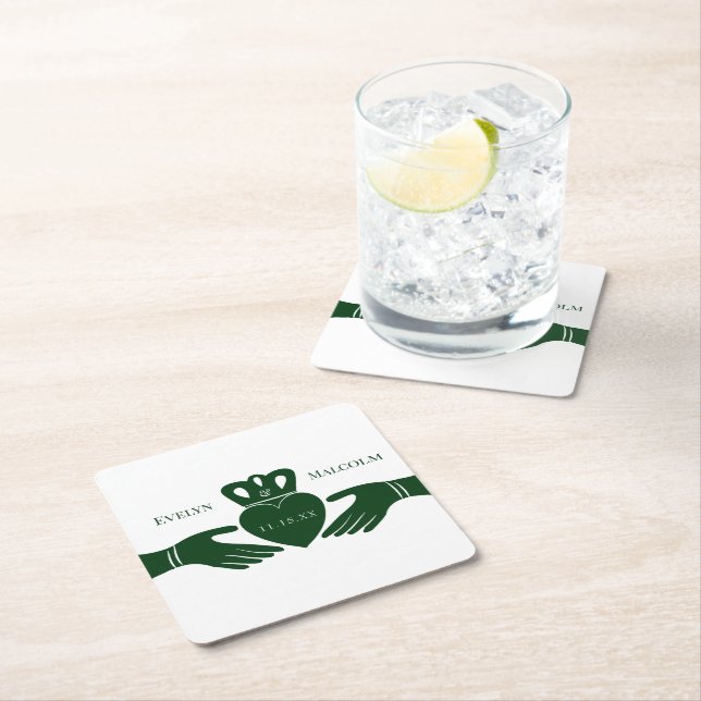 Irish Claddagh Ring Simple Graphic Green Wedding Rechteckiger Pappuntersetzer (Vor Ort)