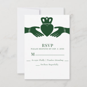Irish Claddagh Ring Simple Graphic Green Wedding RSVP Karte