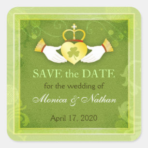 Irish Claddagh Ring Wedding Save the Date Quadratischer Aufkleber