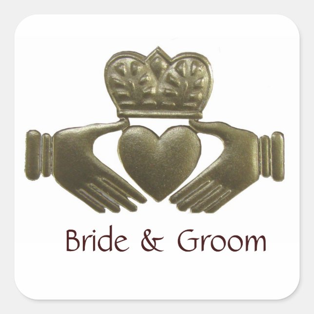 Irish Claddagh Square Gold Wedding Siegel Quadratischer Aufkleber (Vorderseite)