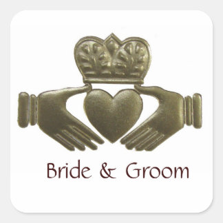 Irish Claddagh Square Gold Wedding Siegel Quadratischer Aufkleber