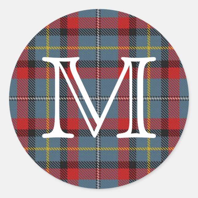 Irish Clan MacNamara Tartan mit Monogram Runder Aufkleber (Vorderseite)