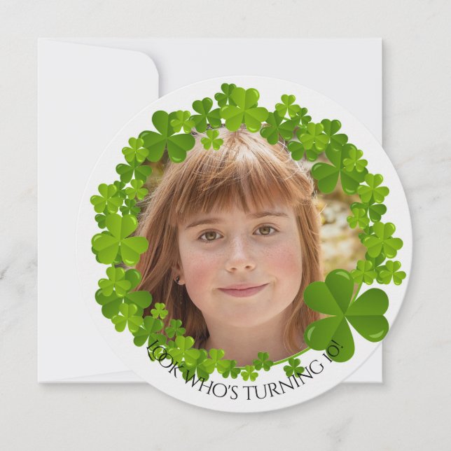 Irish Clover Frame Foto Runde Einladung (Vorderseite)