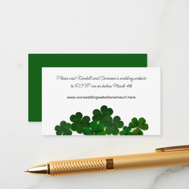 Irish Clover März Wedding Website Antwort Umschrei Begleitkarte (Vorderseite/Rückseite Beispiel)