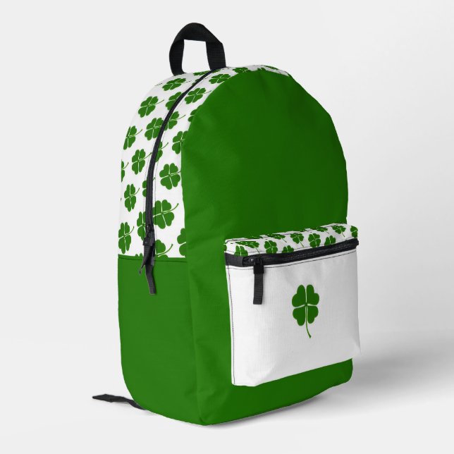 Irish Clover Pattern Backpack Bedruckter Rucksack (Rückseitige Ecke links)