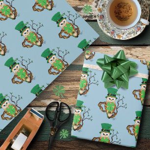 Irish Clovers Owl Green Geschenkpapier