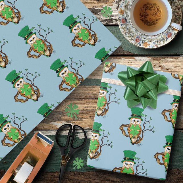 Irish Clovers Owl Green Geschenkpapier (Von Creator hochgeladen)
