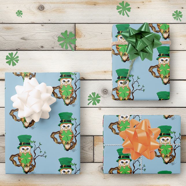 Irish Clovers Owl Green Geschenkpapier Set (Von Creator hochgeladen)
