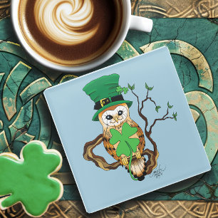 Irish Clovers Owl Green Glasuntersetzer