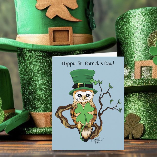 Irish Clovers Owl Green Karte (Von Creator hochgeladen)