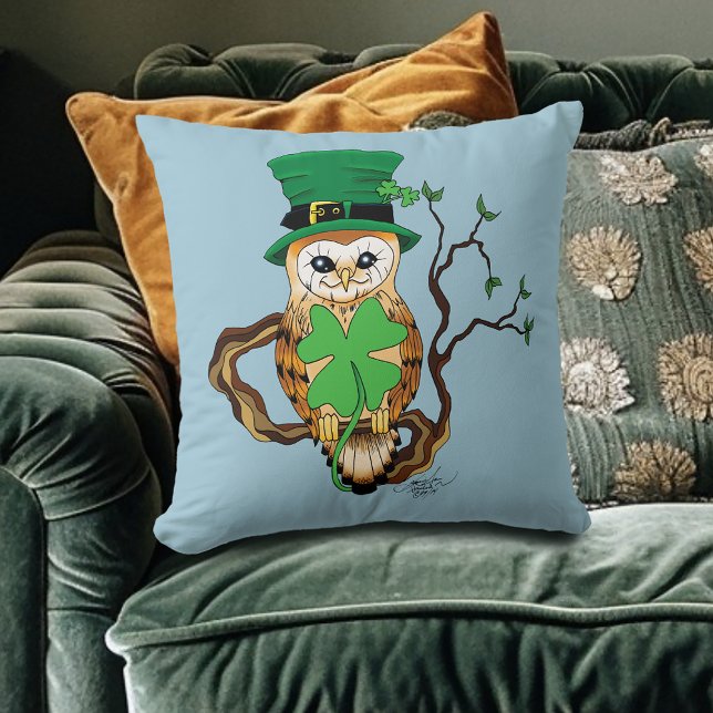 Irish Clovers Owl Green Kissen (Von Creator hochgeladen)